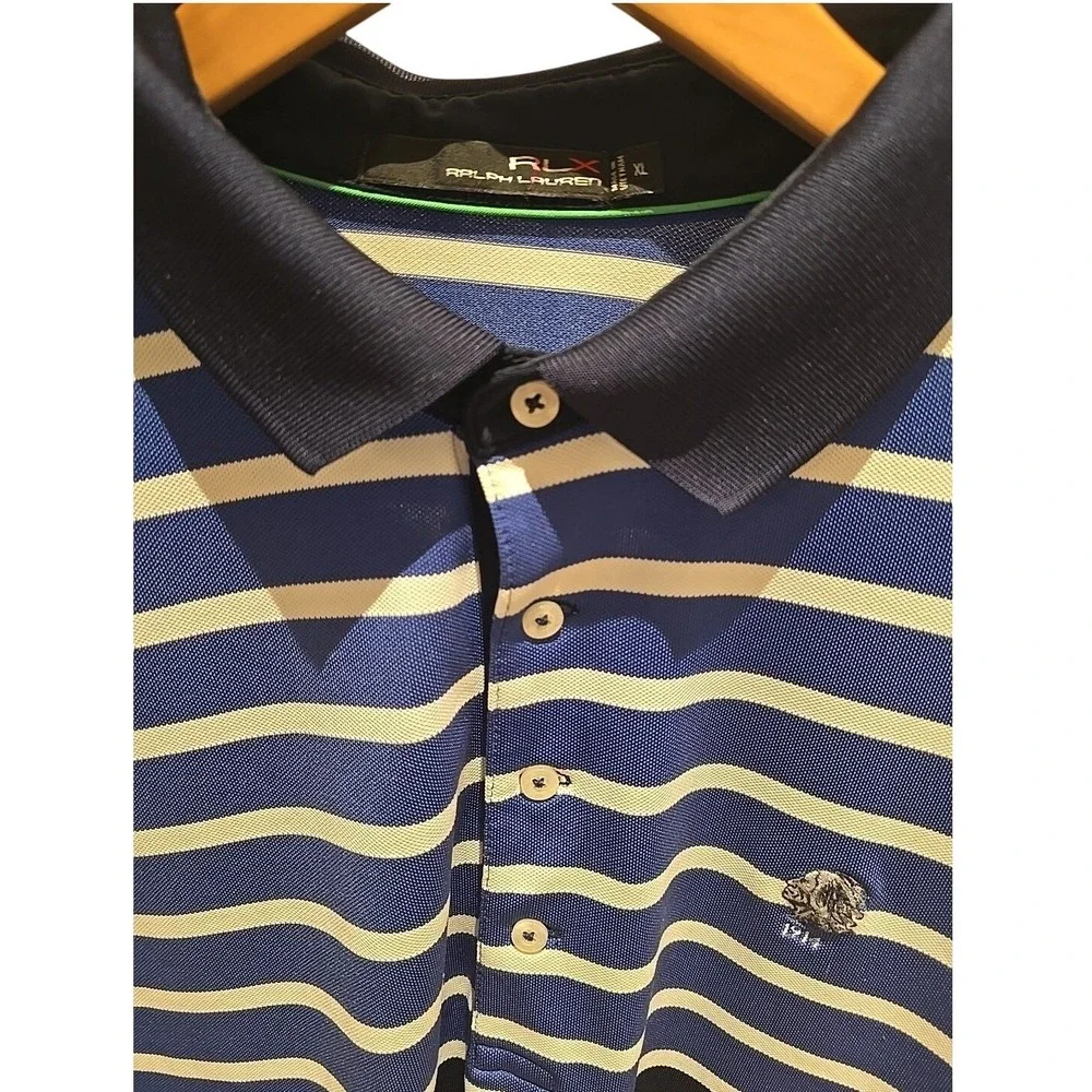 Ralph Lauren RLX 1914‎ Pique Golf Short Sleeve Polo XL Striped Black and Blue